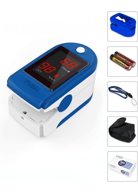 Concord Basics Blue Fingertip Pulse Oximeter Blood Oxygen Saturation Monitor with Carrying Case, Batteries, Silicone Cover and Lanyard