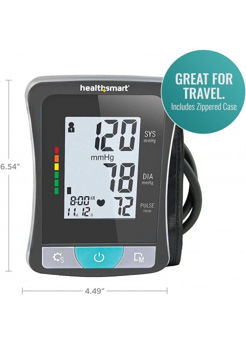 HealthSmart Digital Blood Pressure Monitor with Automatic Wrist Cuff that Displays Blood Pressure, Pulse Rate and Irregular Heartbeat, Stores up to 120 Readings for 2 Users, Black